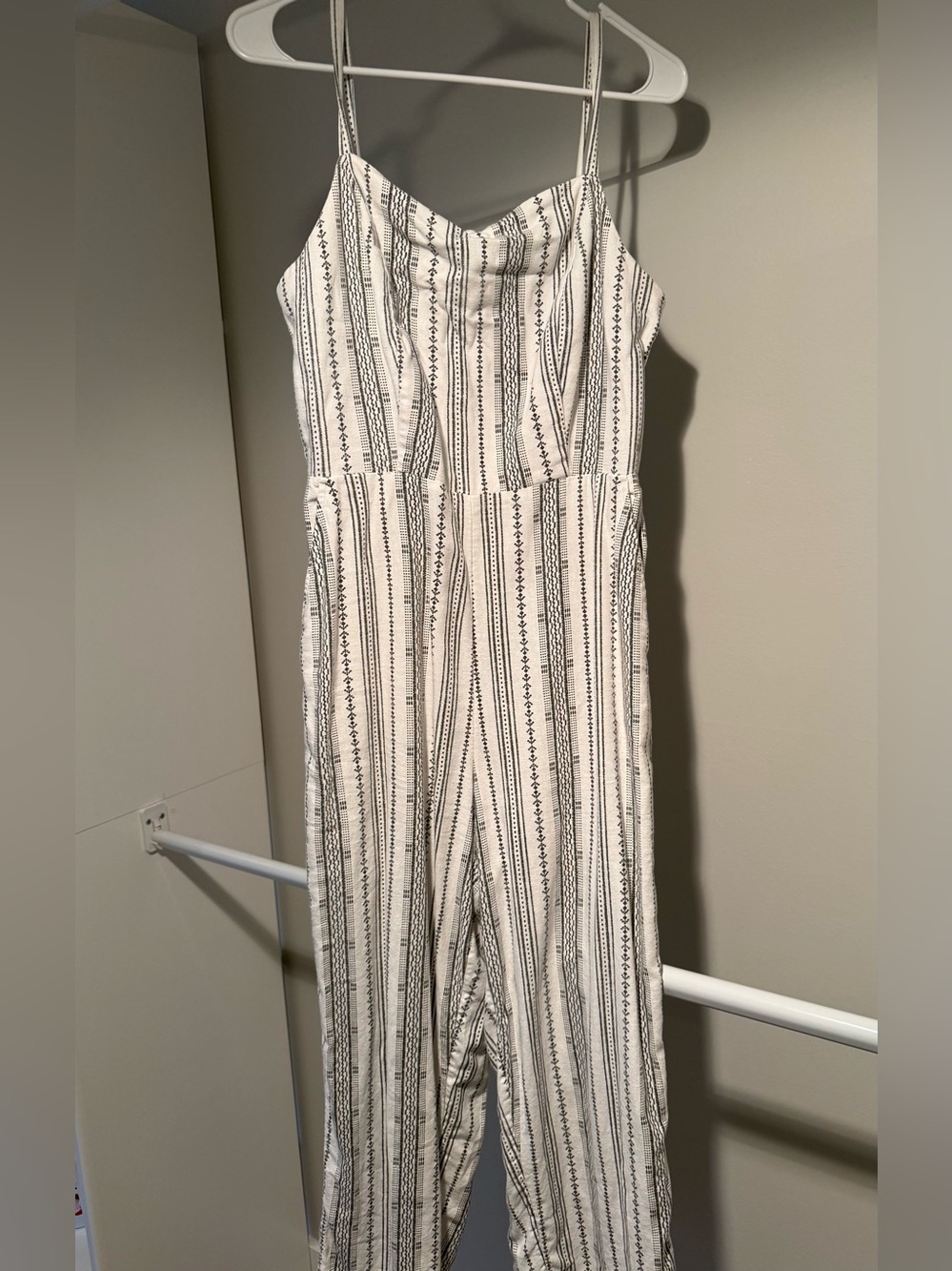 Old Navy White & Black Striped Spaghetti‑Strap Jumpsuit